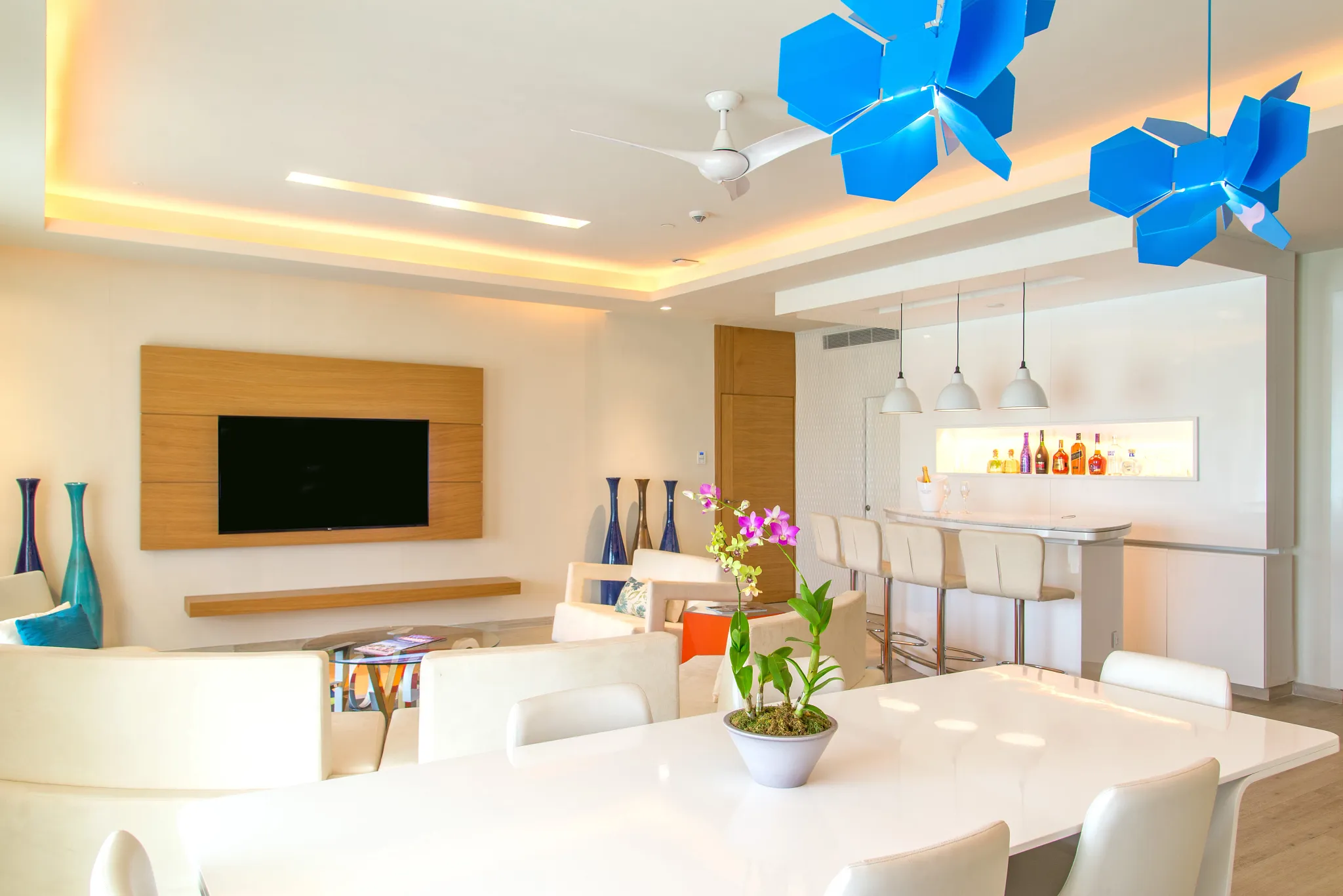 Contemporary dining area inside the Xhale Club Presidential Suite at Breathless Montego Bay.
